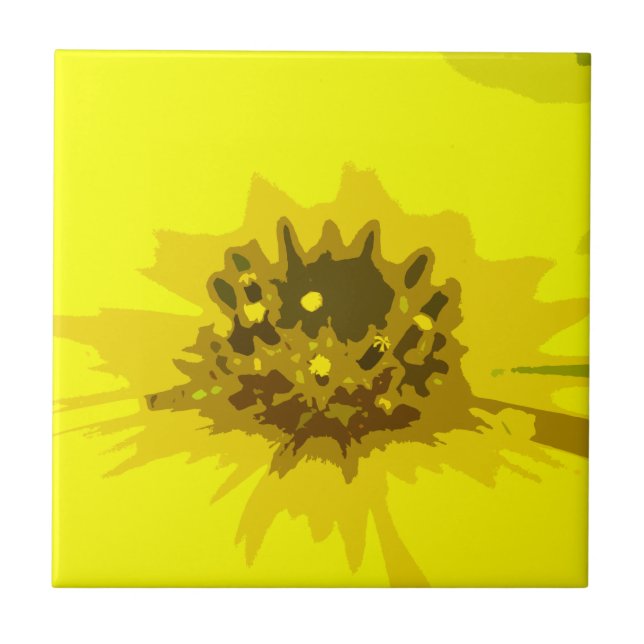 Pretty Abstract Vivid Yellow Daisy Flower  Tile (Front)