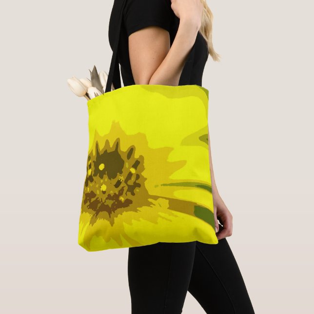 Pretty Abstract Vivid Yellow Daisy Flower  Tote Bag (Close Up)