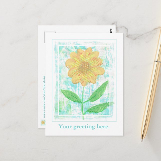 Pretty Abstract Yellow Daisy Postcards (Front/Back In Situ)