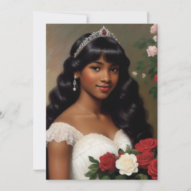 Pretty African American Debutante Roses Art Invitation (Front)