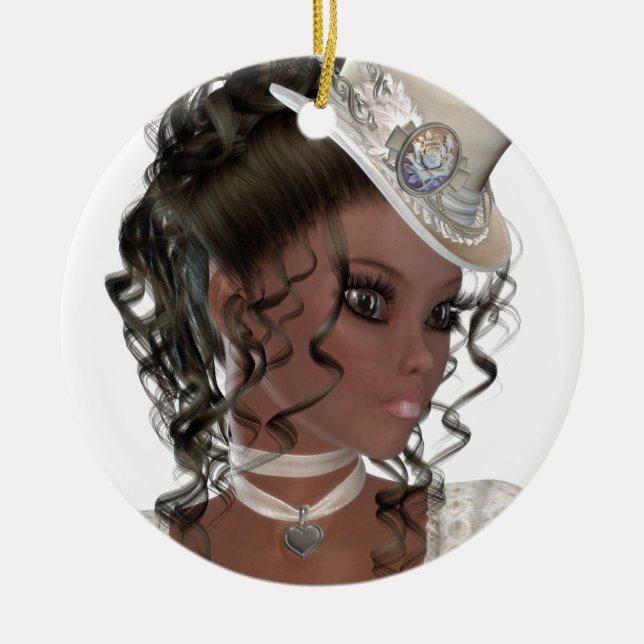 Pretty African American Woman Ceramic Ornament (Front)