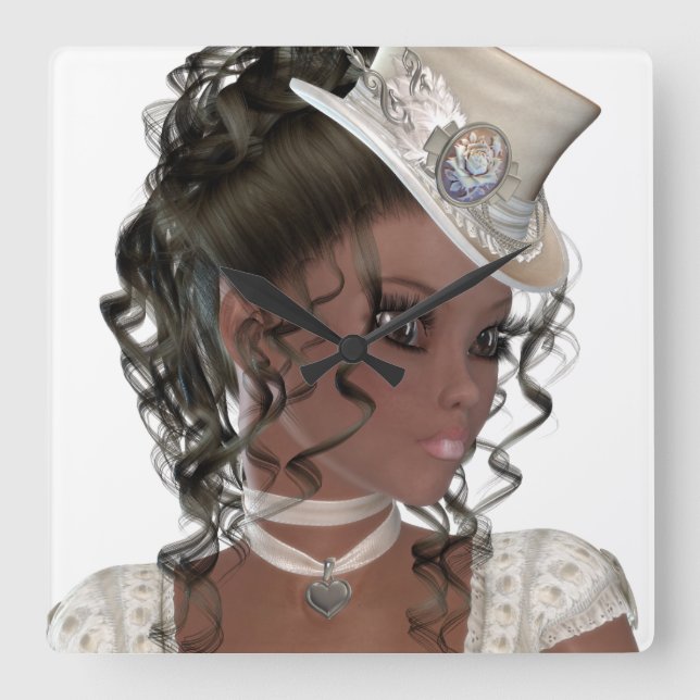 Pretty African American Woman Square Wall Clock (Front)