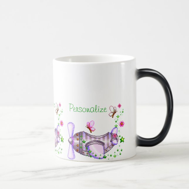 Pretty Airplane Pixel Art Magic Mug (Right)