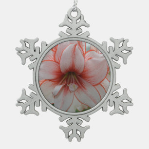 Pretty Amarylis Snowflake Pewter Christmas Ornament