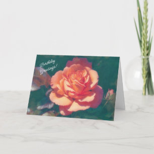 Pretty and Big Orange Pink Rose Birthday Card