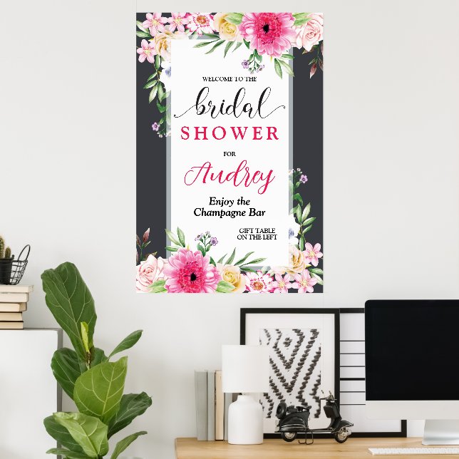 Pretty and Bright Floral Bridal Shower Poster (Home Office)