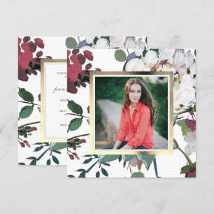 Pretty and Chic Floral Graduation Party Photo Invitation