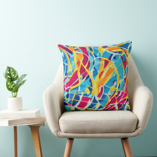 Pretty and cute abstract retro Contemporary Blue Throw Pillow