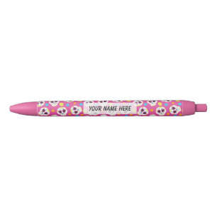 Pretty and Cute Sugar Skulls on Pink Personalized Black Ink Pen