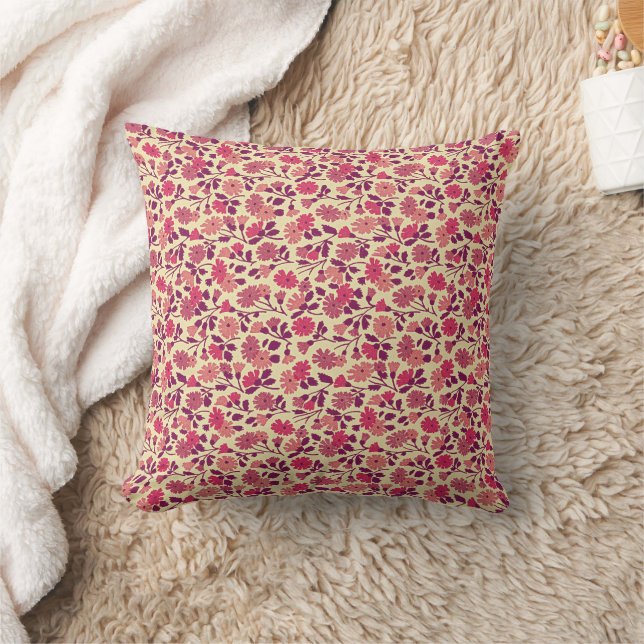 Pretty and Cute Vintage Flowers Pink Red Pillow (Blanket)