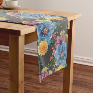 Pretty And  Dark Floral  Medium Table Runner