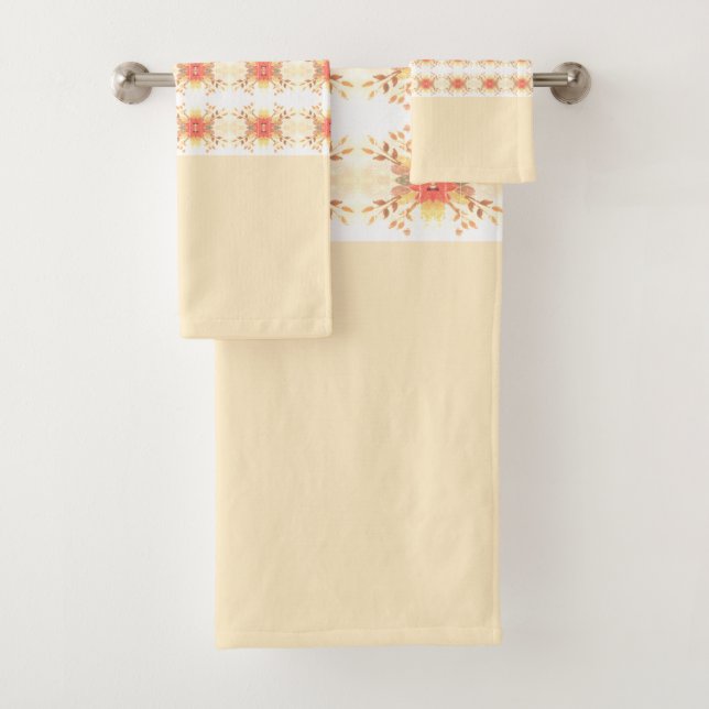 Pretty And Elegant Cream and Coral Bath Towel Set (Insitu)