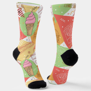 Pretty and fun pattern of Ice cream French fries Socks