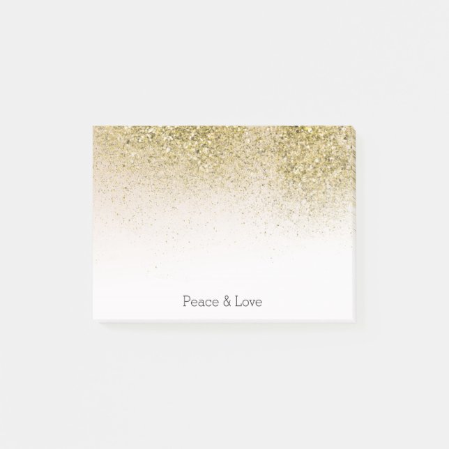 Pretty and Glittery Gold Peace Love Post-it Notes (Front)