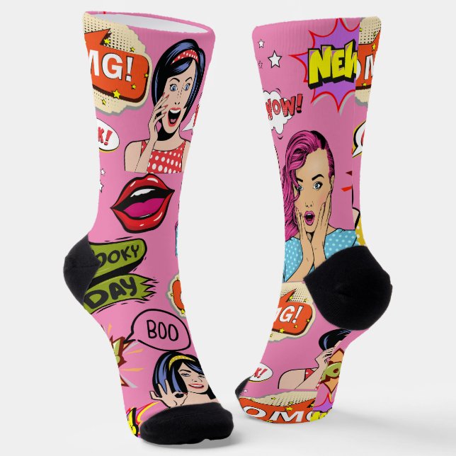 Pretty and preppy fun design pop art Pink Socks (Angled)