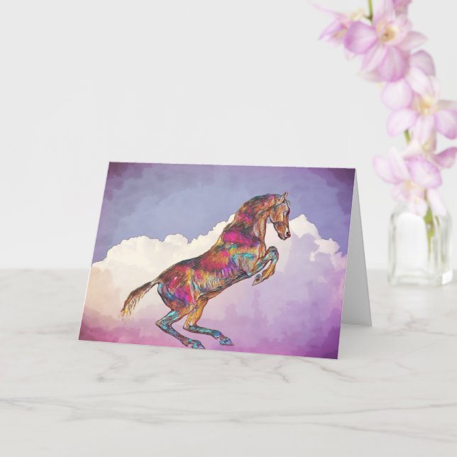Pretty and Strong Colourful Horse Art Note Card (Orchid)