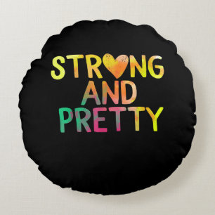 Pretty And Strong Woman Gym Workout Fitness Round Pillow