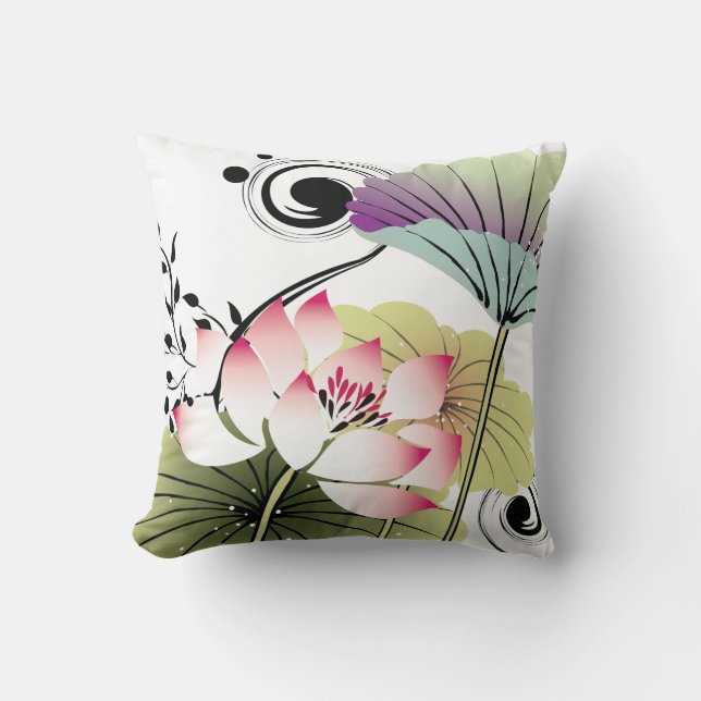 Pretty and Stylish Asian inspired Lotus pillow (Front)