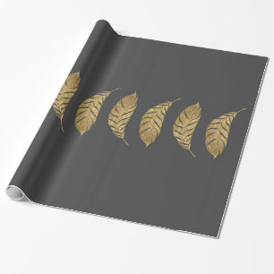Pretty and Swanky Faux Gold Leaf Stripe on Black Wrapping Paper