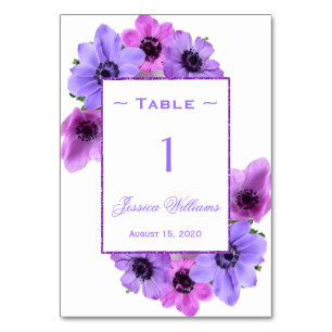 Pretty Anemones Floral  Birthday Table Number