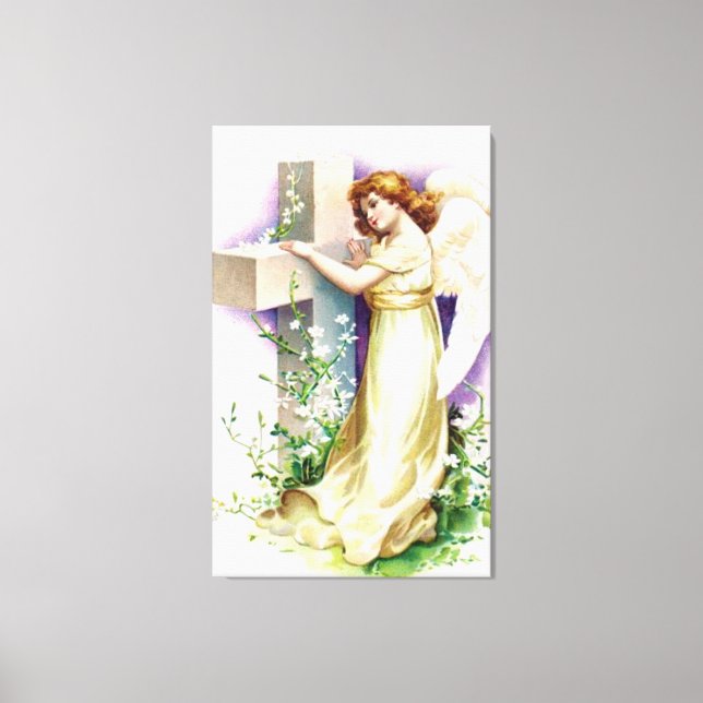Pretty Angel And Cross Canvas Print (Front)