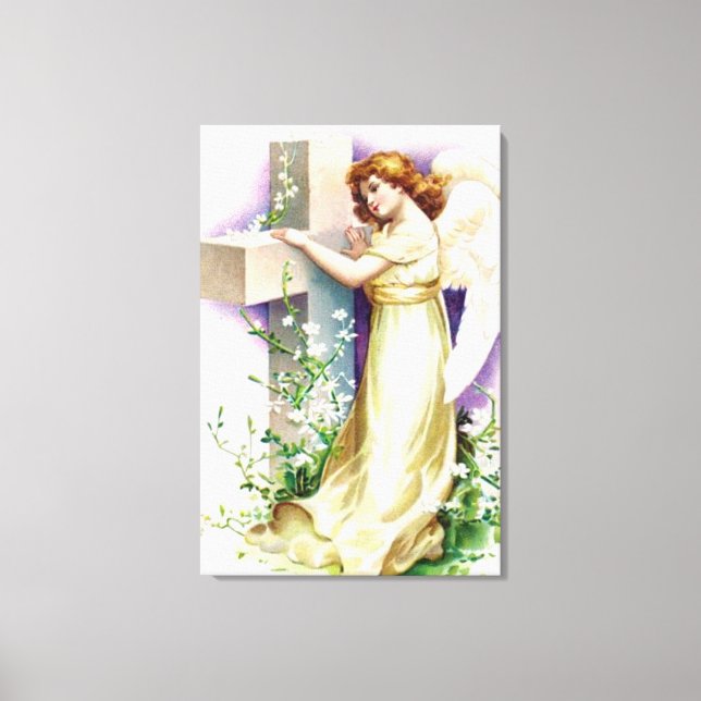 Pretty Angel And Cross Canvas Print (Front)