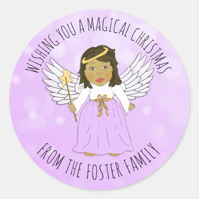 Pretty Angel Wishing you a Merry Christmas Classic Round Sticker (Front)