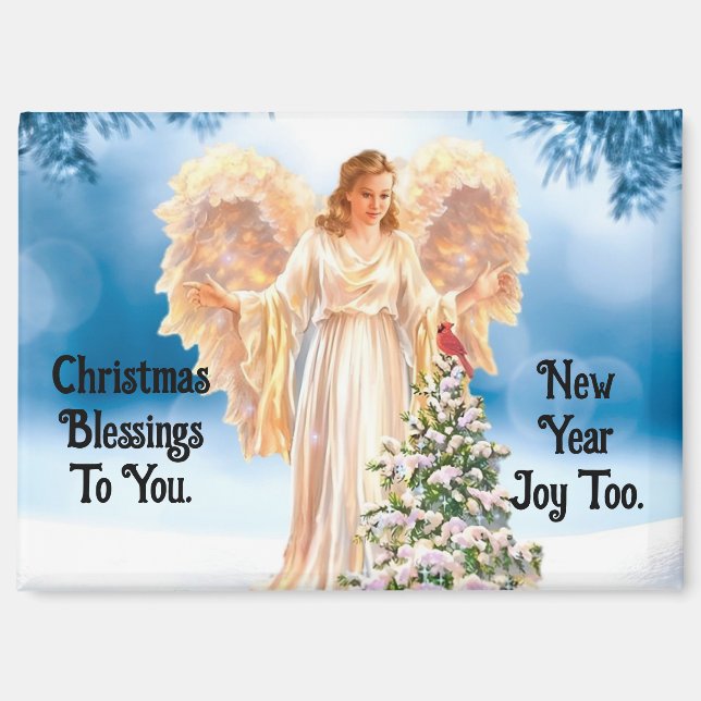 Pretty Angel With Cardinal Christmas Magnet (Recto)