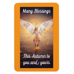 Pretty Angel With Leaves Autumn Magnet