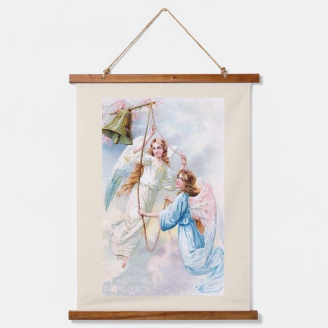 Pretty Angels With Bell Hanging Tapestry (Front)