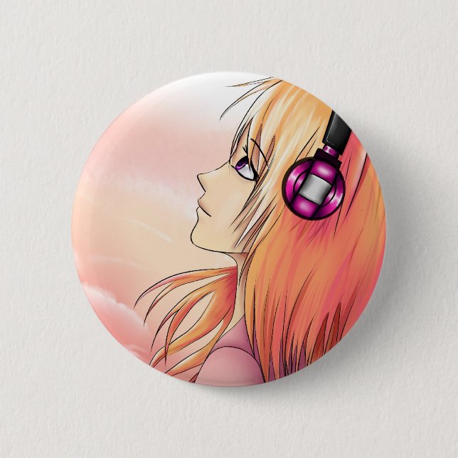 Pretty Anime girl at sunset 2 Inch Round Button (Front)