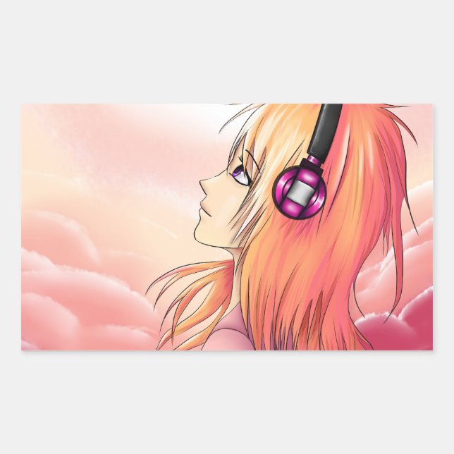 Pretty Anime girl at sunset Sticker (Front)