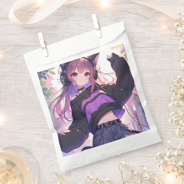 Pretty Anime Girl Birthday Favour Bag (Clipped)