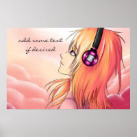 Pretty anime girl listening to music poster