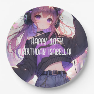 Pretty Anime Girl Personalized Birthday Paper Plate