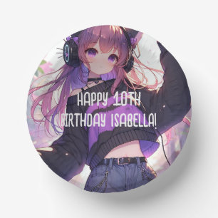 Pretty Anime Girl Personalized Birthday Paper Plate