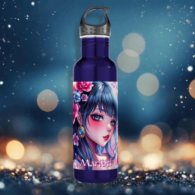 Pretty Anime Girl with Blue Eyes Personalized 710 Ml Water Bottle (Creator Uploaded)
