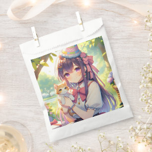 Pretty Anime Holding Kitten Girl's Birthday Favour Bag