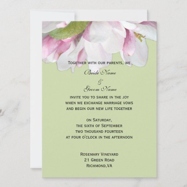Pretty apple flower wedding invitation (Front)