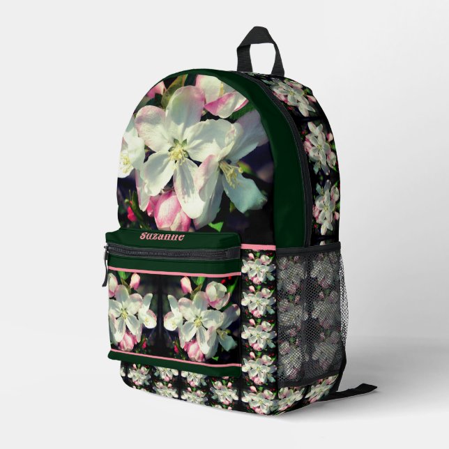 Pretty Apple Spring Flower Blossoms Personalized Printed Backpack (Back Corner Right)