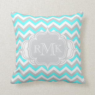 Pretty Aqua and White Girl's Room Chevron Monogram Throw Pillow