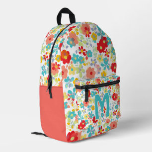 Pretty Aqua Blue Blush Pink Red Floral Pattern Printed Backpack