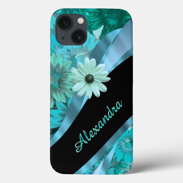 Pretty aqua blue floral pattern personalized Case-Mate iPhone case (Back)