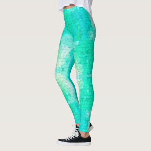 Pretty Aqua Blue Green Mermaid Mosaic Pattern  Leggings