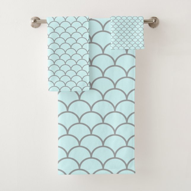 PRETTY AQUA BLUE MERMAID BATHROOM TOWEL SET (Insitu)