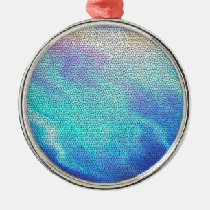 Pretty Aqua Blue Purple Pastel Mosaic Tiles Metal Ornament