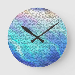 Pretty Aqua Blue Purple Pastel Mosaic Tiles Round Clock