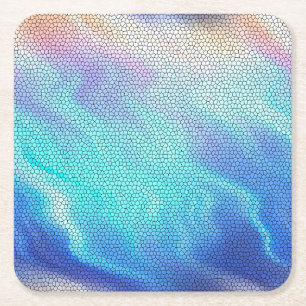 Pretty Aqua Blue Purple Pastel Mosaic Tiles Square Paper Coaster