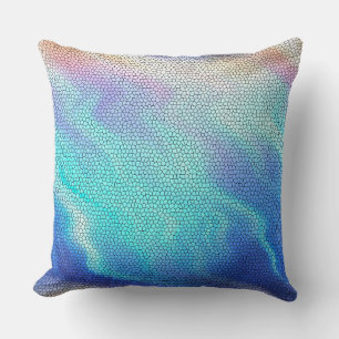 Pretty Aqua Blue Purple Pastel Mosaic Tiles Throw Pillow