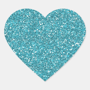 Pretty Aqua Blue Sparkly Glitter Heart Sticker